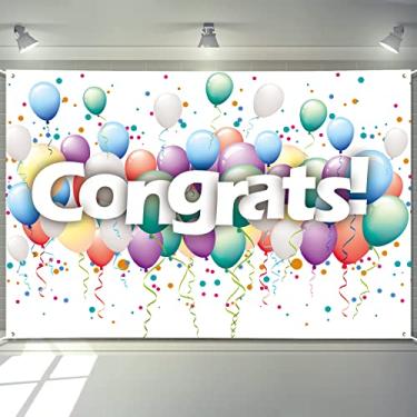 Imagem de Decoração de formatura Banner Congrats Bandeira de graduação Classe de 2021 Balões coloridos Decoração Banners Celebrações Grande Sinal de Quintal Suprimentos de Festa Parabéns Presentes de Graduação Decoração Fundo de Foto