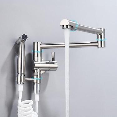Imagem de Torneira dobrável montada na parede com torneira de bidê fria Torneira de pia giratória Bico dobrável, níquel