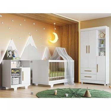 Imagem de Quarto de Bebê Berço Minicama com Colchão, Cômoda e Guarda Roupa Flocos Tigus Baby Branco
