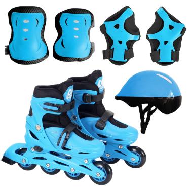 Imagem de Patins Com Proteção 30 Ao 41 Menino Azul Ajustável Infantil - Dm Toys