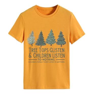 Imagem de Camiseta de Natal com estampa de árvore de Natal Glisten and Children Listen to Nothing, Laranja, amarelo, 3G