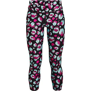 Imagem de Under Armour Calcinha feminina HeatGear Armour estampada no tornozelo, preta (001)/rosa meteoro, jovem pequeno