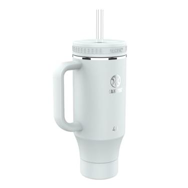 Imagem de Takeya Copo de aço inoxidável isolado de parede dupla com alça e tampa de canudo, 1,13 g, névoa