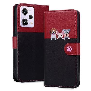 Imagem de Miagon Capa para Xiaomi Redmi Note 12 Pro 5G, capa de desenho animado animal cão gato bonito padrão dobrável couro PU emendado carteira flip capa protetora com compartimentos para cartões, preto