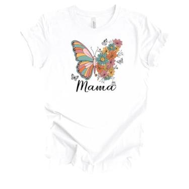 Imagem de Camiseta feminina de manga curta para o Dia das Mães com estampa floral da mamãe, Branco, GG