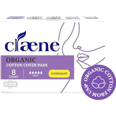 Imagem de Claene Almofadas de algodão orgânico, sem crueldade, absorventes menstruais noturnos para mulheres, sem perfume, respirável, vegano, guardanapos higiênicos naturais com asas (durante a noite, 1 pacote, total 8)