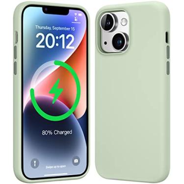 Imagem de Mkeke Capa magnética para iPhone 14 Plus [compatível com MagSafe] [proteção de grau militar] Capa de telefone à prova de choque de silicone líquido com forro de microfibra macio para Apple 14 Plus de 6,7 polegadas, verde claro