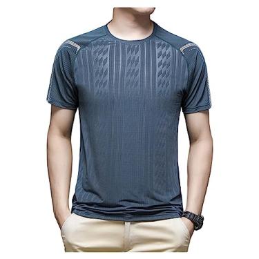 Imagem de Camiseta masculina atlética manga curta secagem rápida fina camiseta leve suave para treino, Cinza, XXG