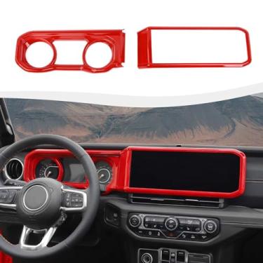 Imagem de SQQP Kit de cobertura do painel de navegação da moldura do medidor de console central, 2 peças, compatível com Jeep Wrangler JL JLU e Jeep Gladiator JT (vermelho)