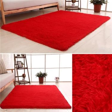 Imagem de Tapetes macios lavados engrossados do luxuoso da mercerização para o quarto da sala de estar tapetes antiderrapantes da absorção de água, vermelho, 60x120cm