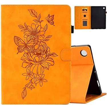 Imagem de MonsDirect Capa para Samsung Galaxy Tab A8 de 10,5 polegadas 2022, capa de couro de camurça com vários ângulos, capa fólio Smart Auto Wake/Sleep com suporte para caneta para Galaxy Tab A8 de 10,5 polegadas [SM-X200/X205/X207], amarelo