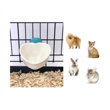 Imagem de Choco Nose H607 tigela de comida de coelho, para cães e gatos, gaiola de arame para animais de estimação alimentador removível fofo formato de coração gaiola de alimentação de animal pote de água tigela de cachorro coelhinho da Índia chinchila Pássaro livre de BPA (Aqua)