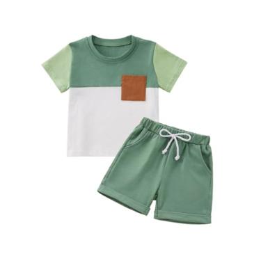 Imagem de Usaibhir Roupas para bebês meninos, roupas de verão, patchwork, xadrez, camiseta e shorts para meninos 1t 2t 3t 4t 5t, Patchwork Dg, 3-4 T