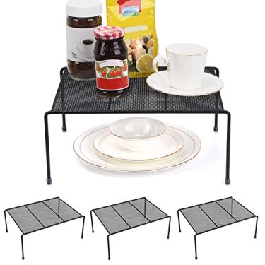 Imagem de Conjunto de 4 prateleiras de cozinha de malha prateleira de armazenamento de armário (33,1 x 10,2 polegadas), cozinha banheiro despensa armário mesa escritório em casa, geladeira, armário, armário de banheiro, pés de plástico antiderrapante (4, preto)