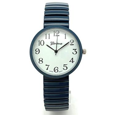 Imagem de all4udeals Relógio masculino feminino de fácil leitura com pulseira elástica e mostrador branco, Azul marino, Moderno