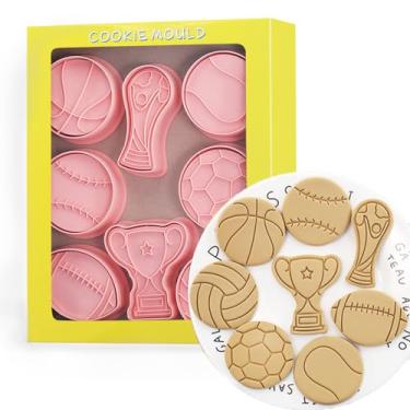 Imagem de Tuxxzis Conjunto de cortadores de biscoito em forma de bola, 8 peças 3D de futebol, basquete, beisebol, vôlei, futebol, tênis para assar e decorar festas