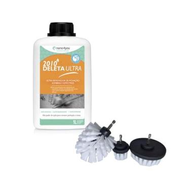 Imagem de Kit Removedor Pichação Tintas Deleta Pro 2010 1 Litro Com 3 Escovas Rotativas Macia Encaixe Universal - Nano4You