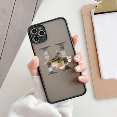 Imagem de Capa de telefone com letra inicial para iPhone 11 13 12 14 15 Pro Max 7 8 Plus SE2 XR XS Retro Flower Gold AB 26 letras capa à prova de choque, H, para iphone X ou XS