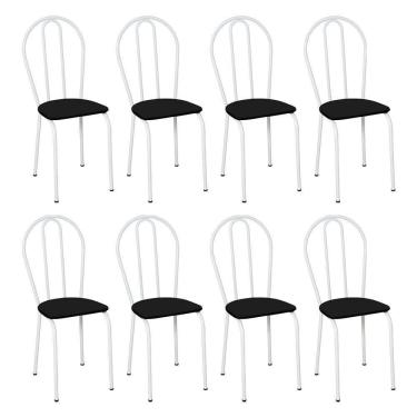Imagem de Kit 8 Cadeiras De Cozinha Texas Liso Preto Pés De Ferro Branco - Pallazio