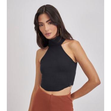 Imagem de Regata Cropped Feminina Em Ribana Kohmar Preto