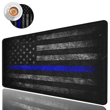 Imagem de Tapete de mouse grande para jogos, tapete de mesa ergonômico GG longo estendido, almofadas grandes de borracha para mouse com bordas costuradas, 80 cm x 29 cm + porta-copos para copos, bandeira
