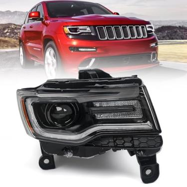 Imagem de Huray Conjunto de farol HID para Jeep Grand Cherokee 2014-2021 [apenas para tipo xenônio] [caixa preta] farol de projetor original com lâmpadas LED DRL lado direito do passageiro (RH)
