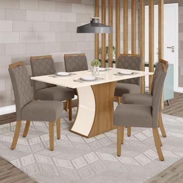 Imagem de Conjunto Sala De Jantar Tampo Mdf Canto Reto 160 Cm 6 Cadeiras Amélia Henn Off White Co...