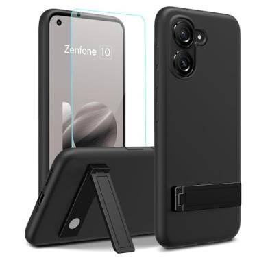 Imagem de Capa de telefone compatível com ASUS Zenfone 10 / Zenfone 9 com protetor de tela de vidro, [3 formas de suporte] Suporte de metal/suporte de silicone TPU capa protetora para ASUS Zenfone 9 Zenfone 10