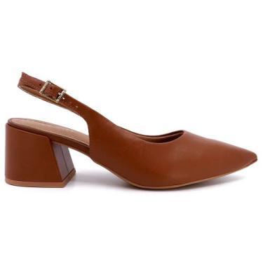 Imagem de Sapato Slingback Salto Bloco Couro Usaflex Bico Fino Ak0202