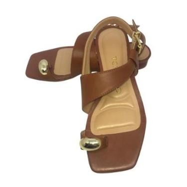 Imagem de Sandália Tchocco Salto Baixo Couro Caramelo - 40980-Feminino