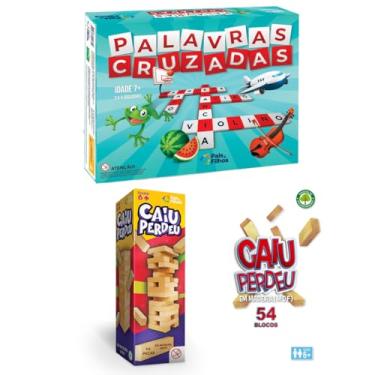 Imagem de Jogo Palavras Cruzadas + Torre Caiu Perdeu em Madeira - Paie e Filhos