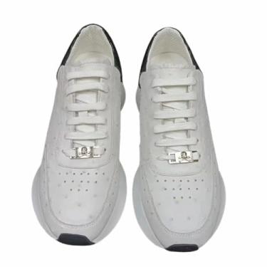 Imagem de Authentic Ostrich Skin All-Match Preto Branco Unissex Masculino Casual Cadarço Couro Exótico Genuíno Masculino Sapatos Externos, Branco, 37