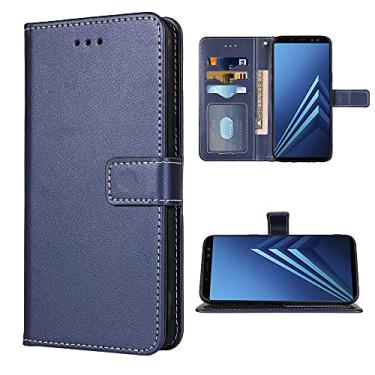 Imagem de FDCWTSH Compatível com Samsung Galaxy A8 2018 capa carteira alça de pulso couro flip capa suporte suporte acessórios celulares capas de telefone para Glaxay A 8 2018 8A A530W SM-A530W azul