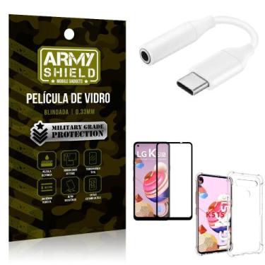 Imagem de Adaptador Fone Tipo C para P2 LG K51s + Capinha + Película 3D - Armysh