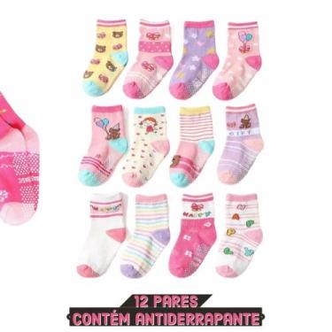 Imagem de Kit 12 pares Meia Infantil Menina com antiderrapante Cano Médio - HANG