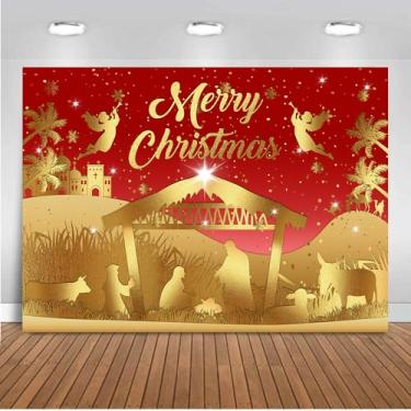 Imagem de ANSHUHAI Pano de fundo de Natal Presépio Decorações de Natal Faixa de Natal Vermelho Grande Decorações de Festa de Feliz Natal Fundo de Fotografia de Natal (Vermelho, 2,1 x 1,5 m)