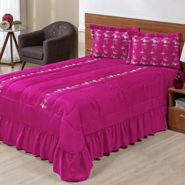 Imagem de Kit Cobre Leito Casal Super King Lisse 03 Peças Colcha Pink - Bordados