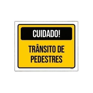 Imagem de Placa Sinalização - Cuidado Transito Pedestres 18X23 - Sinalizo