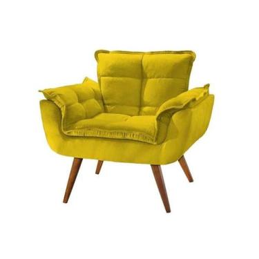 Imagem de Kit 2 poltrona opala AMARELA suede decorativa para sala escritório Bis