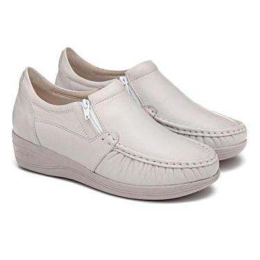 Imagem de Sapato Feminino Ortopédico Anabela Couro Zíper Conforto - Franca Brasi