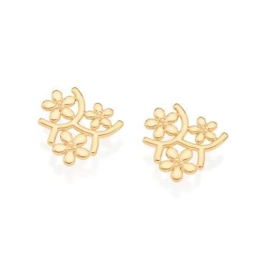 Imagem de Brinco botão flores folheado a ouro 18k/527022 - Rommanel , Dourado, M