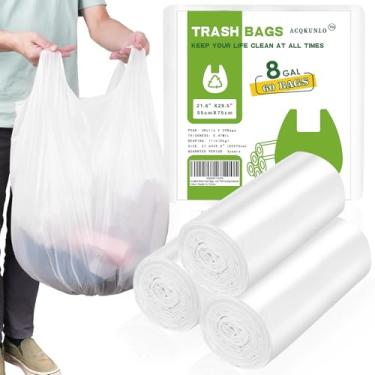 Imagem de Sacos de lixo brancos de 8 galões sem cheiro para cozinha alta - Saco de lixo de plástico grande com alças 60 unidades Reciclagem de carro de escritório cesto de lixo médio forro de lata grosso forte