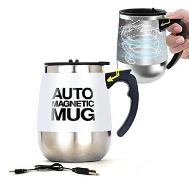 Imagem de daasigwaa Caneca de agitação automática - copo de aço inoxidável elétrico magnético recarregável para escritório/cozinha/viagem/café em casa/chá/chocolate quente/leite - 400 ml/382.7 g (branca)