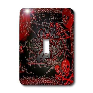 Imagem de 3dRose lsp_109448_1 Black Red Skull N Cross Bones in Rubber Finish Light Switch Cover