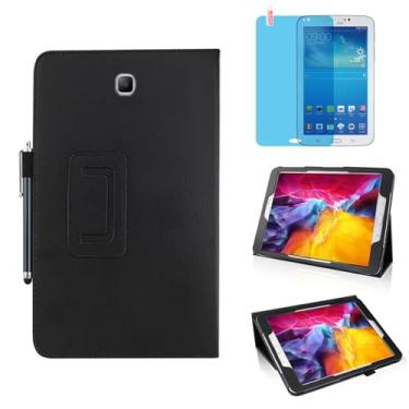 Imagem de MEIYOUQI Capa de Couro Fina para Samsung Galaxy Tab 3 7.0 Polegadas 2013 (SM-T210/T215/P3200), Suporte de Vários Ângulos, Capa Protetora Completa com Caneta Stylus, Filme de Tela (Preto)