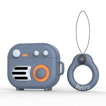 Imagem de Capa compatível com AirPods 3 gerações, design de rádio retrô, crianças, adolescentes, meninas, mulheres, fofo, engraçado, desenho de silicone, capa de gramofone 3D para AirPods 3ª geração - azul