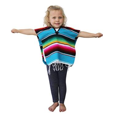Imagem de Del Mex – Fantasia infantil de poncho de serape mexicano para crianças de 2 a 14 anos, Turquoise, Ages 2-5