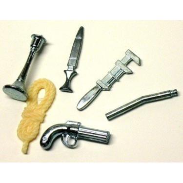 Imagem de Clue Board Game Replacement Weapons Set (6) Pewter Rope Candlestick Dagger Wrench Lead Pipe Revolver