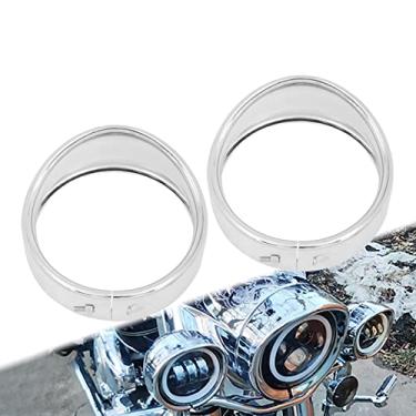 Imagem de HCmotorku Capa de anel de acabamento de farol de neblina auxiliar de 11,2 cm para motocicleta, 11,2 cm, anéis de acabamento de lâmpada de passagem, estilo de viseira adequado para Harley Touring