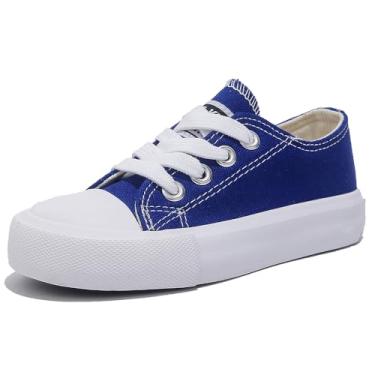 Imagem de OPOEE Sapatos infantis para meninos e meninas cano baixo com cadarço infantil sapatos de lona de volta às aulas sapatos brancos pequenos tênis infantis adolescentes médio e grande crianças skate